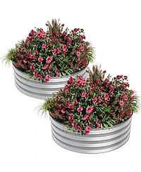 Xo Round Galvanized Raised Garden Bed 2x1 ft, Metal Planter Box Set, Rustproof Open Bottom, Vegetables and Flowers