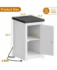 homfan End Table with Charging Station, Side Table with Door, Adjustable Shelf and Hidden Cord Management for Bedroom or Living Room