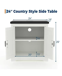 homfan Farmhouse End Table with Charging Station, Barn Door Nightstand with Adjustable Shelf for Bedroom, Living Room, or Office