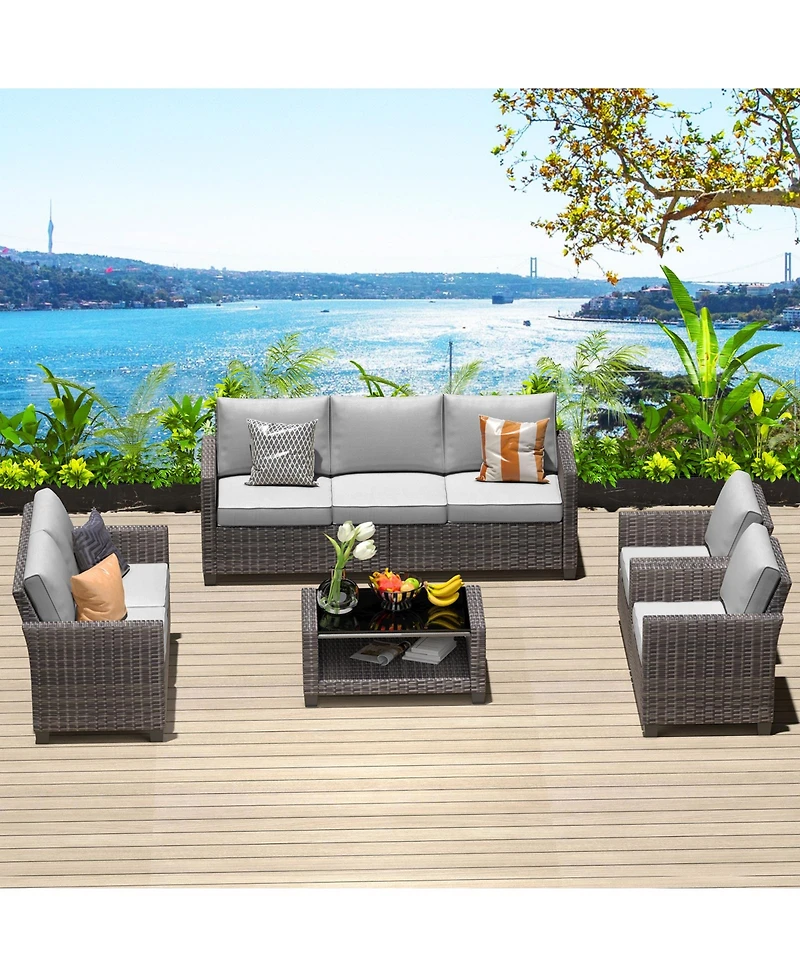 homfan Outdoor Patio Furniture Set with Storage Coffee Table, Cushions Pe Rattan Conversation Seating