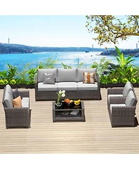 homfan Outdoor Patio Furniture Set with Storage Coffee Table, Cushions Pe Rattan Conversation Seating