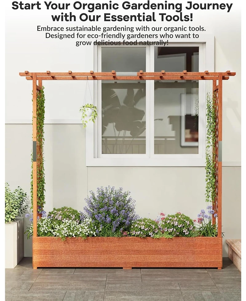 Xo Elevated Wooden Garden Bed with Trellis and Roof