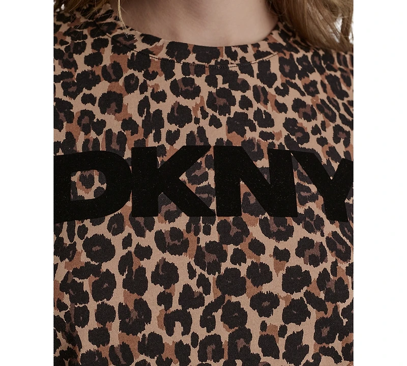 Dkny Sport Women's Foil Logo Leopard Crewneck T-Shirt