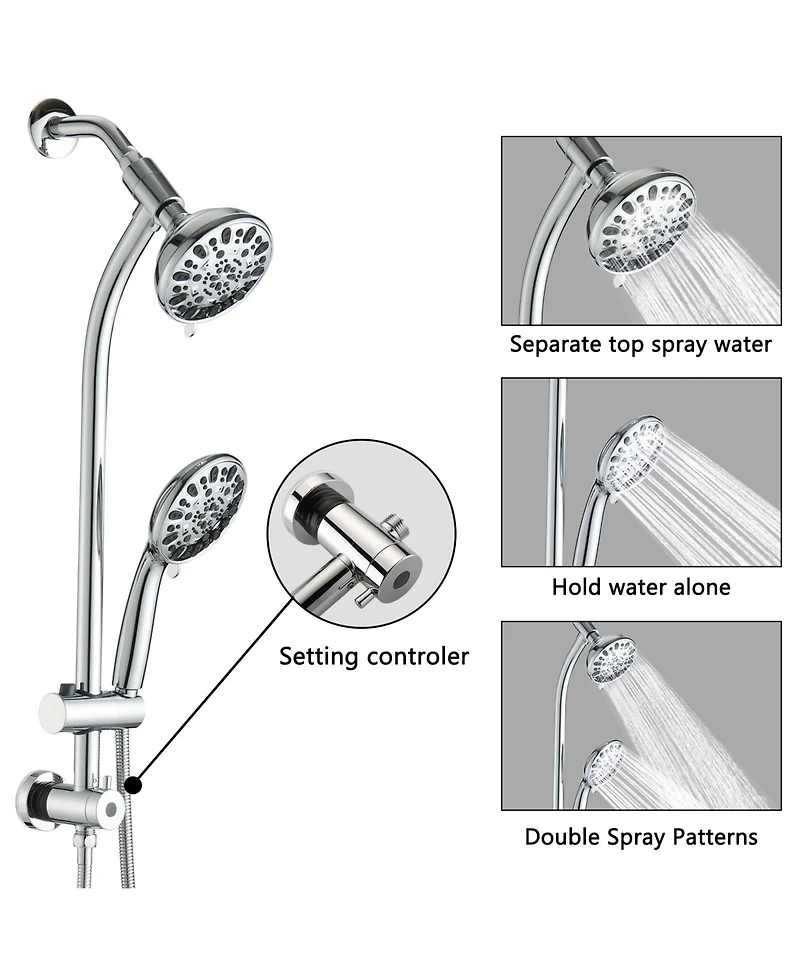Midola Drill Free Stainless Steel Slide Bar Combo Rain Showerhead Setting Hand Dual Shower Head Spa System