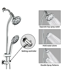Midola Drill Free Stainless Steel Slide Bar Combo Rain Showerhead Setting Hand Dual Shower Head Spa System
