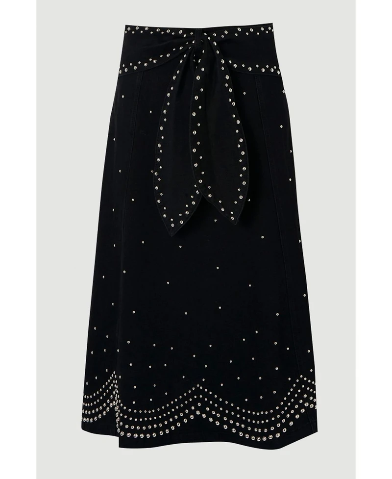 Karen Millen Women's Studded Tie Belt Midi Skirt
