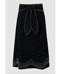 Karen Millen Women's Studded Tie Belt Midi Skirt