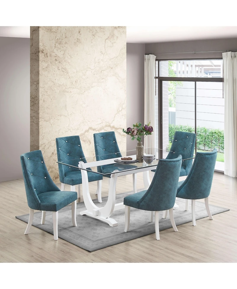Kings Brand Furniture Set Of 2 Faux Leather Upholstery and Smooth white Wood Legs