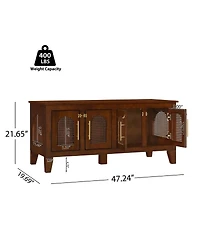 6thdruple Rattan Decor Dog Crate Walnut Rubber Wood Cabinet Furniture with Doors for Living Room