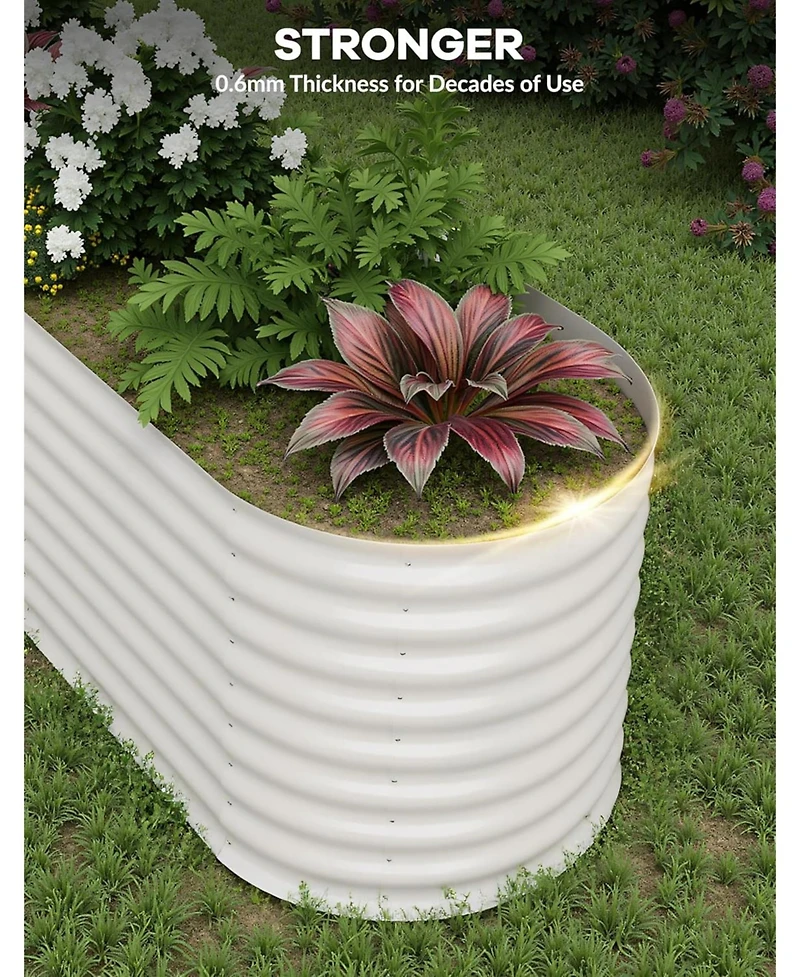 Xo 8x2x2FT Oval Raised Garden Bed, 0.6mm Galvanized Steel Planter Box, Weatherproof Outdoor Garden Bed for Vegetables Herbs Flowers