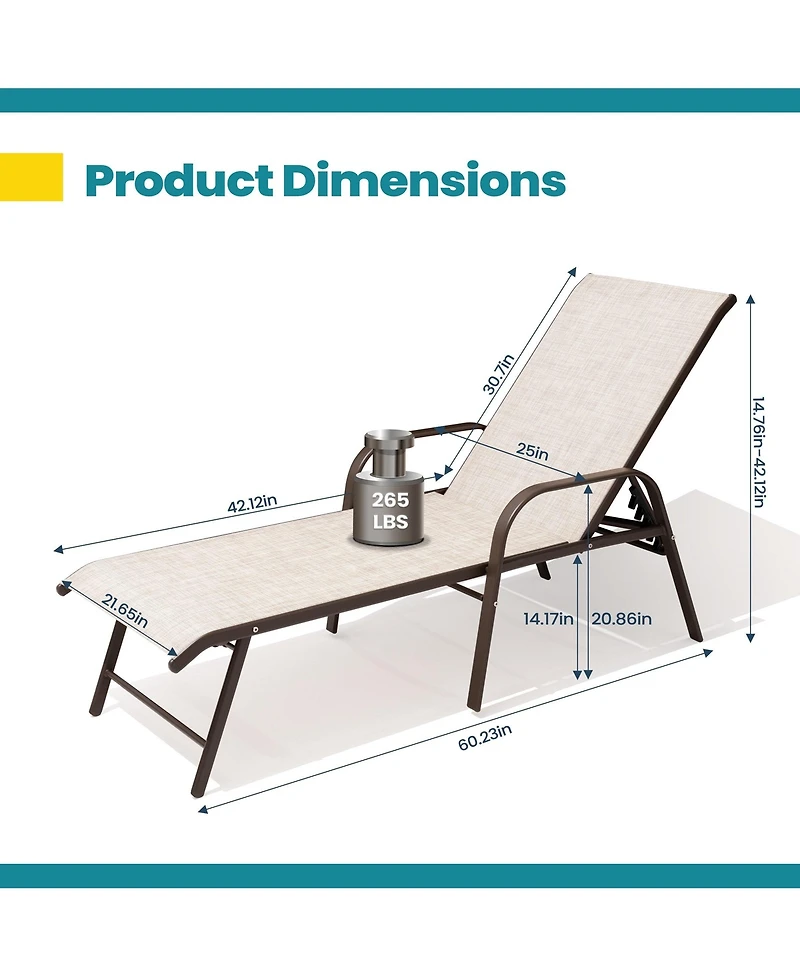 Pellebant 2-Piece Outdoor Patio Aluminum Adjustable Chaise Lounge Chairs