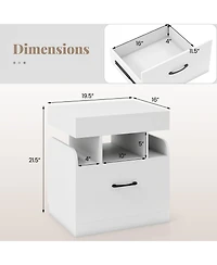 Gymax Nightstand with Charging Station Drawer and Sliding Top Storage Tray Open Shelves