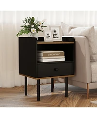 Gymax Nightstand with Drawer Bed Side Table with Wide Tabletop and Open Shelf
