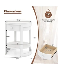 Gymax 2-Tier Nightstand with Shelf and Wood Grains Drawer Round End Table for Living Room