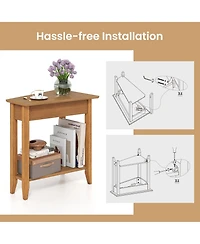 Gymax 2-Tier End Table Irregular Narrow Sofa Side Nightstand w/ Storage Shelf
