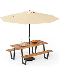 Gouun Outdoor Acacia Wood Picnic Table Set with Tilting Umbrella and Resin Base