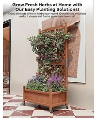 Xo 29.5" Wooden Raised Garden Bed with Trellis and Wheels, Planter Box for Climbing Plants Flowers