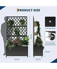 Xo 71x35x16" Steel Raised Garden Bed with Trellis, Mobile Planter Box with Wheels and Privacy Screen for Patio Deck Garden