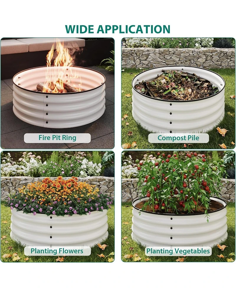 Xo White Round Metal Raised Garden Bed 2x1 ft, Galvanized Planter Box, Safe Edge, Open Bottom, Easy Assembly