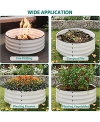 Xo White Round Metal Raised Garden Bed 2x1 ft, Galvanized Planter Box, Safe Edge, Open Bottom, Easy Assembly