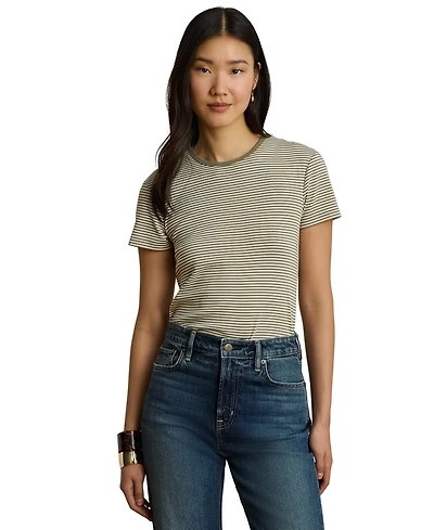 Lauren Ralph Petite Striped Rib-Knit Stretch Crewneck T-Shirt