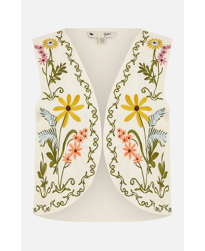 Yumi Women's Floral Embroidered Cotton Waist Coat
