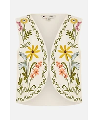 Yumi Women's Floral Embroidered Cotton Waist Coat