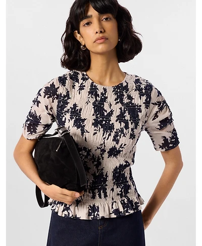 Whistles Women's Smocked Floral Ruffle Hem Peplum Blouse