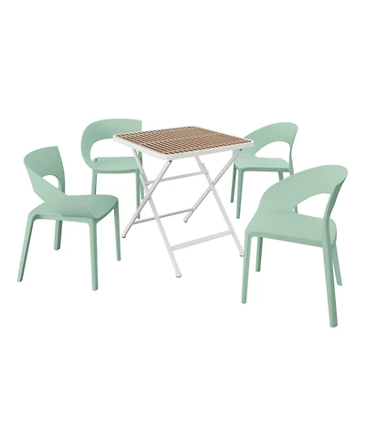 Mondawe 5-Piece Outdoor Dining Set - Square Table with 4 Pp Chairs, Lightweight Pp Tabletop with Metal Legs