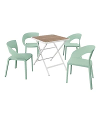 Mondawe 5-Piece Outdoor Dining Set - Square Table with 4 Pp Chairs, Lightweight Pp Tabletop with Metal Legs