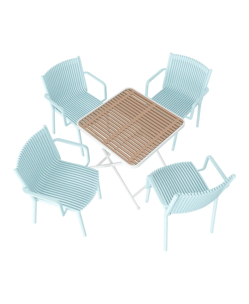 Mondawe 5-Piece Outdoor Dining Set – Square Folding Table with 4 Stackable Pp Armchair