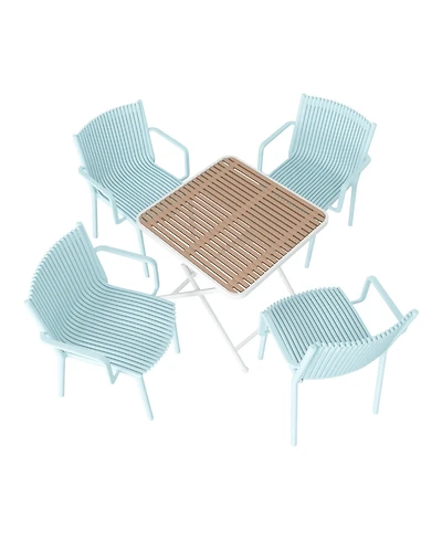 Mondawe 5-Piece Outdoor Dining Set – Square Folding Table with 4 Stackable Pp Armchair