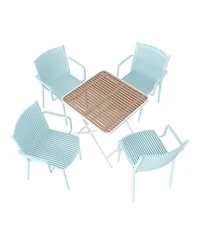 Mondawe 5-Piece Outdoor Dining Set – Square Folding Table with 4 Stackable Pp Armchair