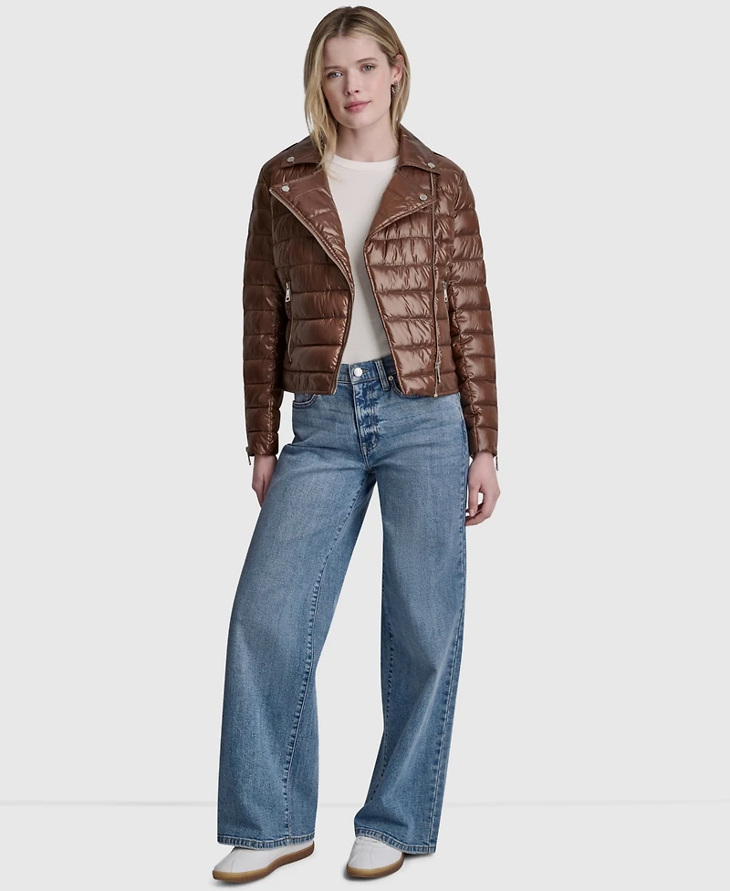 Dkny Jeans Women's Moto Style Lightweight Puffer Jacket