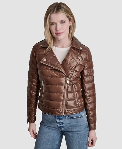 Dkny Jeans Women's Moto Style Lightweight Puffer Jacket