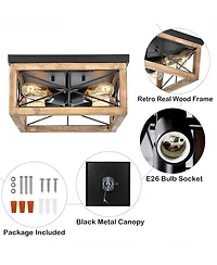 Midola Wooden Flush Mount Ceiling Lights, 4-Light Farmhouse Close to Ceiling Lighting Fixtures Ceiling Lamp for Kitchen Island Living Room Bedroom