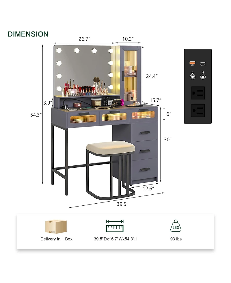 Vlsrka Vanity Desk with Hollywood Mirror and Led Lights
