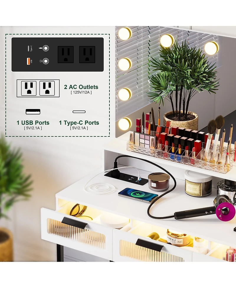 Vlsrka Vanity Desk with Hollywood Mirror and Led Lights