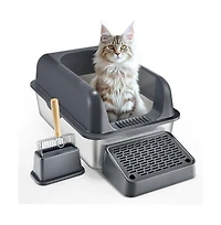 Ruie Xl Stainless Steel Cat Litter Box 6 in Deep with Filter Foot Board and Scoop