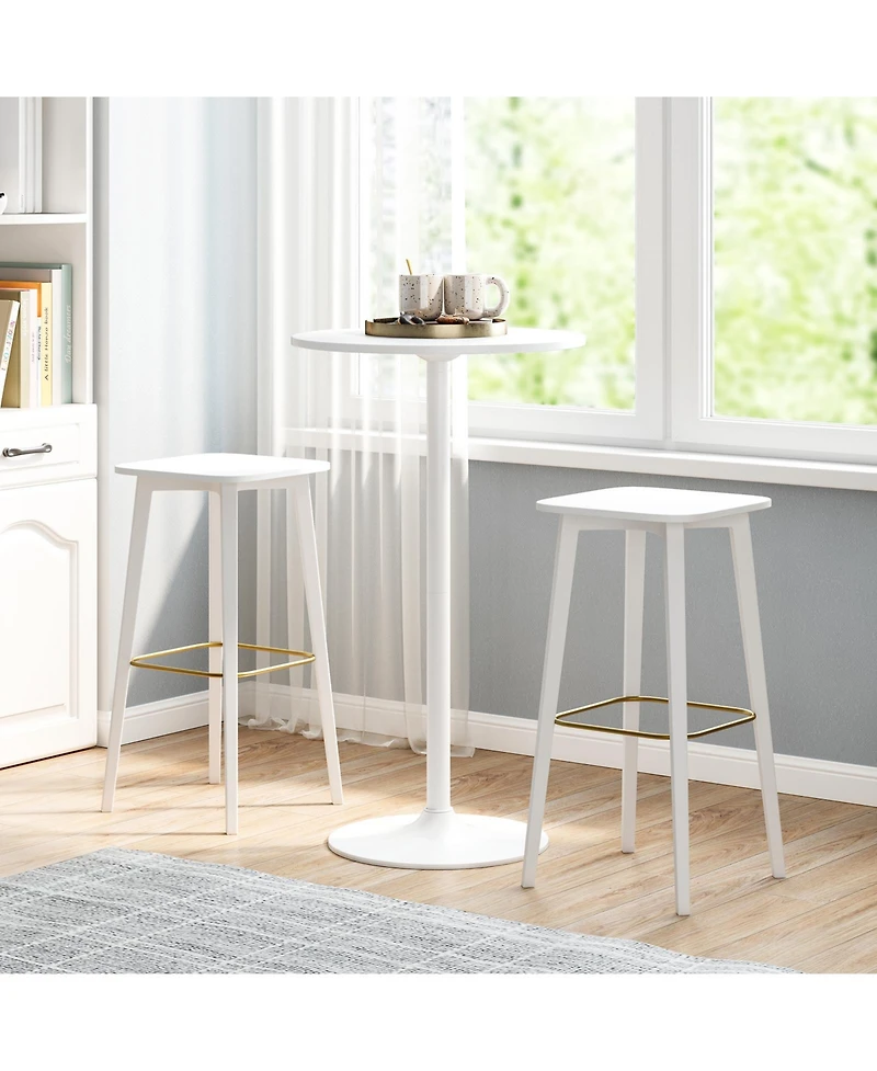 Gymax Round Bar Table Set of 4 w/Adjustable Height and Metal Base Modern Cocktail Table