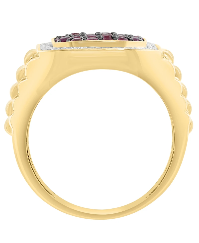 Effy Collection Men's Diamond (1/3 ct. t.w.) & Ruby (1/3 ct. t.w.) Ring in 14k Yellow Gold