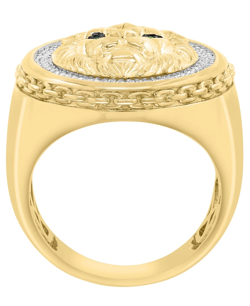 Effy Collection Men's Diamond (3/8 ct. t.w.) & Tsavorite Accent (0.01 ct. t.w.) Ring in 14k Gold-Plated Sterling Silver