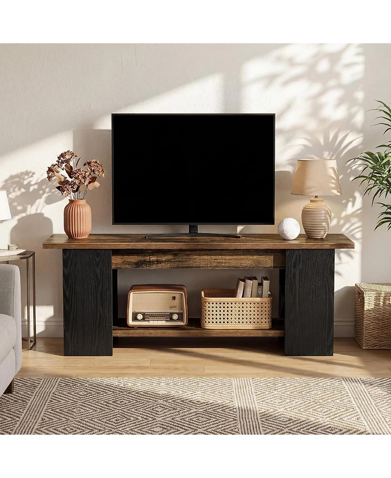 Tribesigns 63" Tv Stand for 55/60/65/70/75-Inch TVs, Farmhouse Entertainment Center with Open Storage Shelves, Long Television Media Console