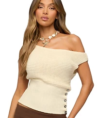 Edikted Women's Buttoned Off Shoulder Crochet Top