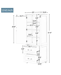 sumyeg Tall Bathroom Storage Cabinet with 2 Drawers and Adjustable Shelf Freestanding Organizer