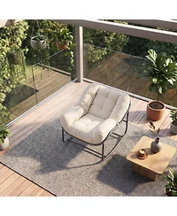 homfanWicker Rocking Chair with Cushion, Indoor Outdoor Papasan Egg Lounge for Patio, Porch, Living Room, Bedroom