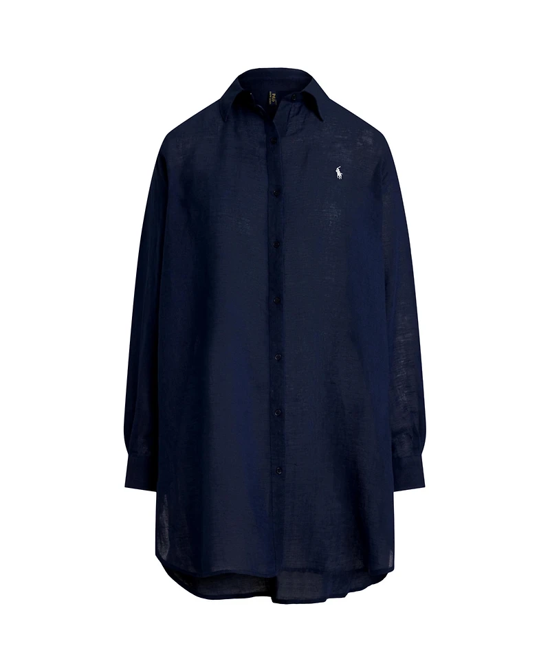 Polo Ralph Lauren Women's Navy Blue Boyfriend Shirt Swimsuit Cover Up