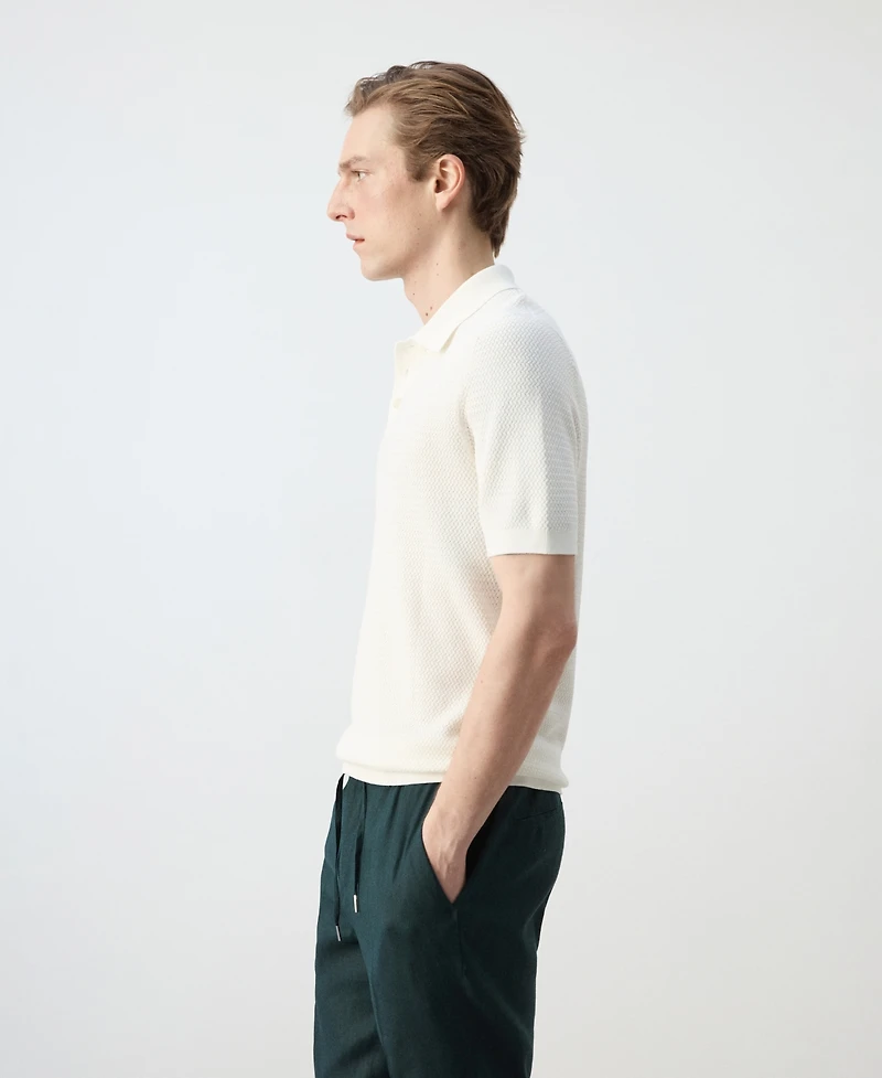Mango Men's Fine-Knit Ribbed Cotton Polo Shirt