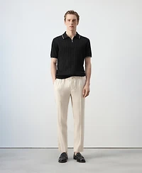 Mango Men's Fine-Knit Zipper Polo Shirt