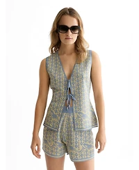 Scotch & Soda Women's and Jacquard Knitted Vest, Cactus Stripe Placed Raffia, Xlarge